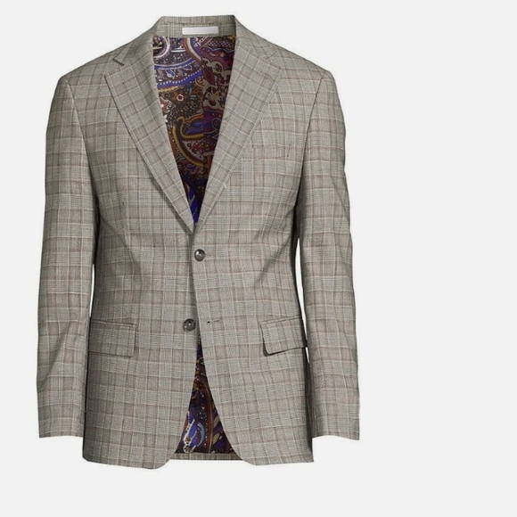 NWT Tallia Blazer Suit Coat Jacket Cream Brown Wool Blend Sportcoat 40R Large - Picture 2 of 12